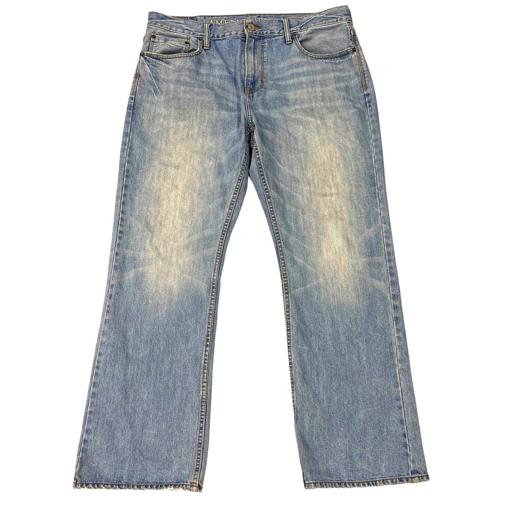 American Eagle Jeans Mens Size 36x32 Bootcut 100% Cotton Distressed Casual Biker